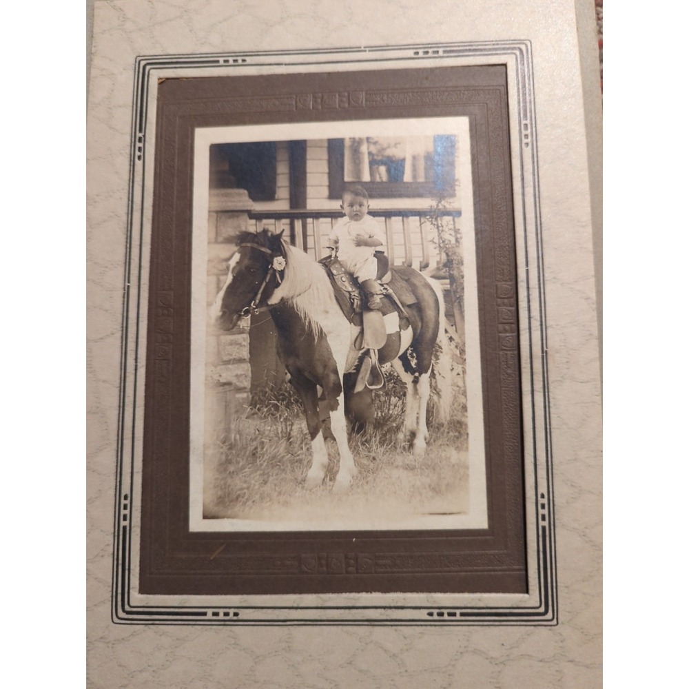 Rare Antique Cabinet Card Photo Victorian Portrait Baby On A Horse 4x6